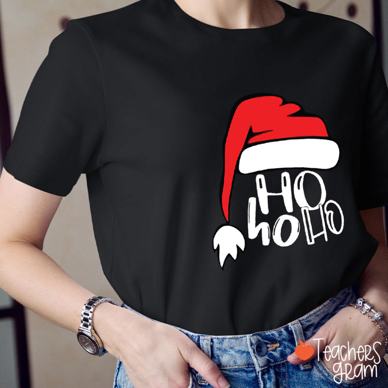 Ho Ho Ho Santa Hat Teacher T-Shirt