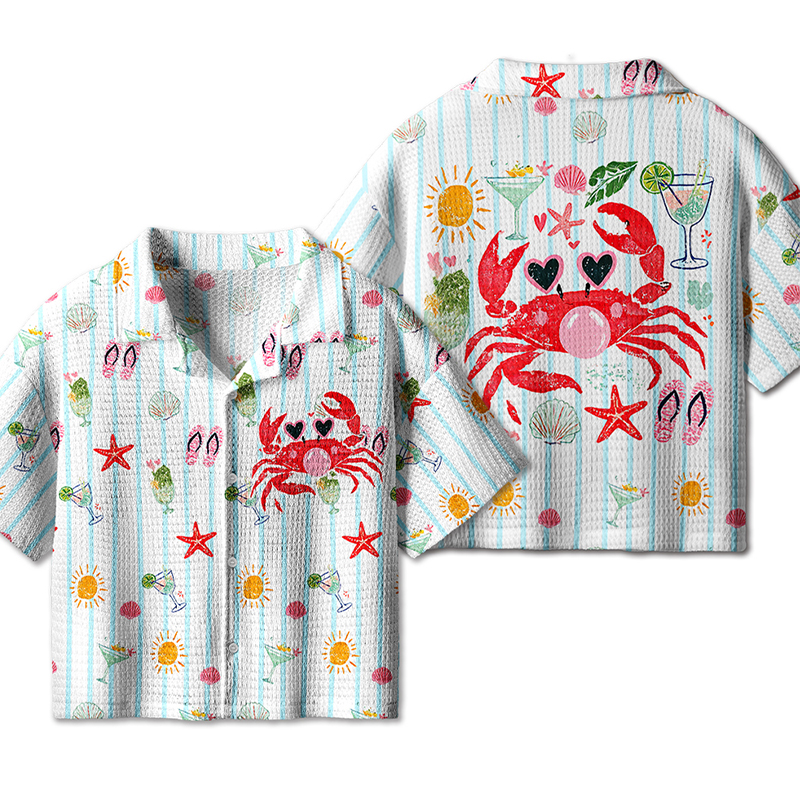 Crab Blowing Bubble Teacher Crochet Crop Camp Shirt