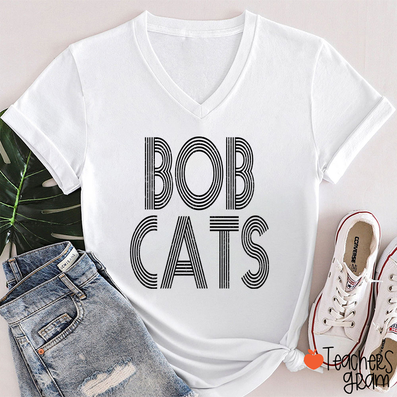 Personalized Mascot Simple Line Fonts School Spirit Teacher Female V-Neck T-Shirt