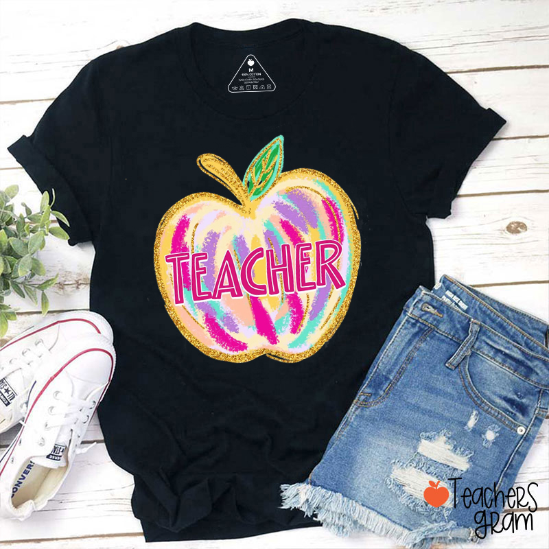 Personalized Grade Or Text Coloful Apple Teacher T-Shirt