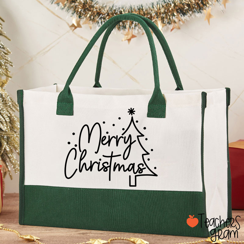 Merry Christmas Simple Christmas Teacher Cotton Tote Bag