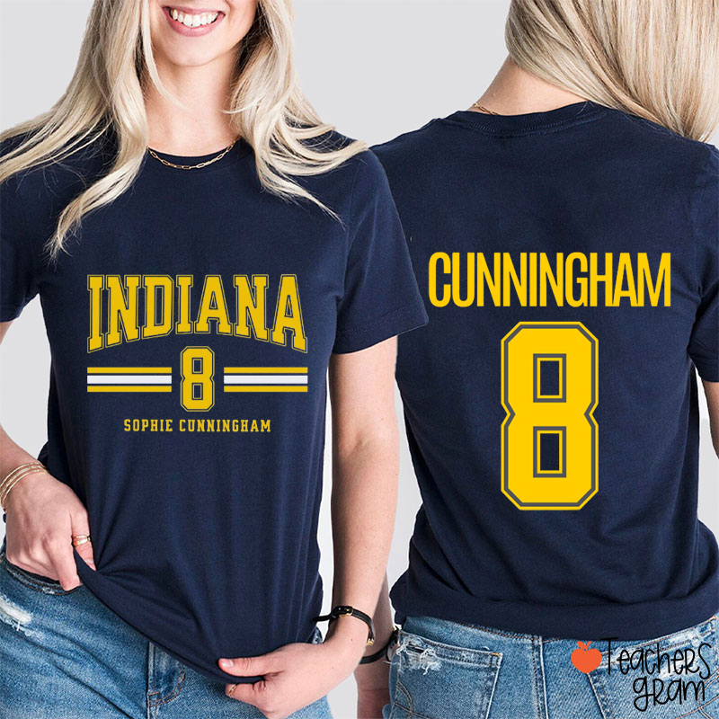 Personalized Indiana Name Number Vintage Varsity Teacher Two Sided T-Shirt