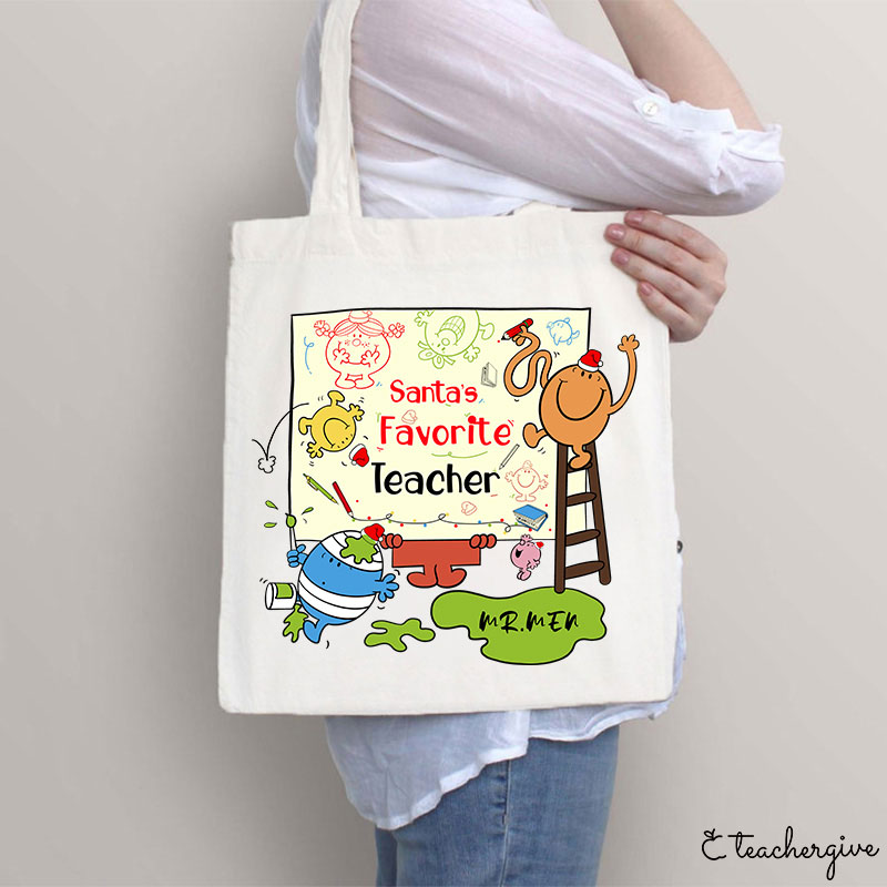 Personalized Santa's Favorite Teacher Tote Bag