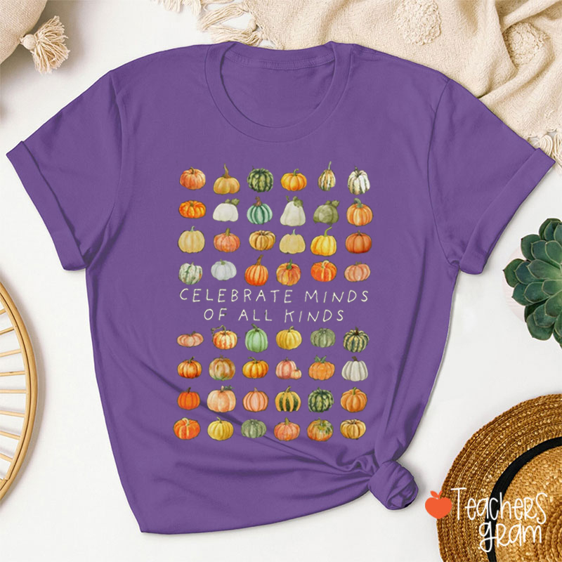 Celebrate Mind Of All Kinds Pumpkin Teacher T-Shirt
