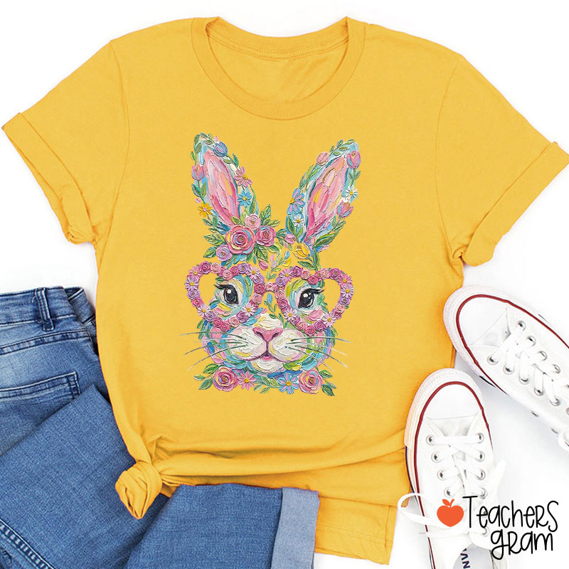 Comfort Colors Spring Floral Bunny Teacher T-Shirt