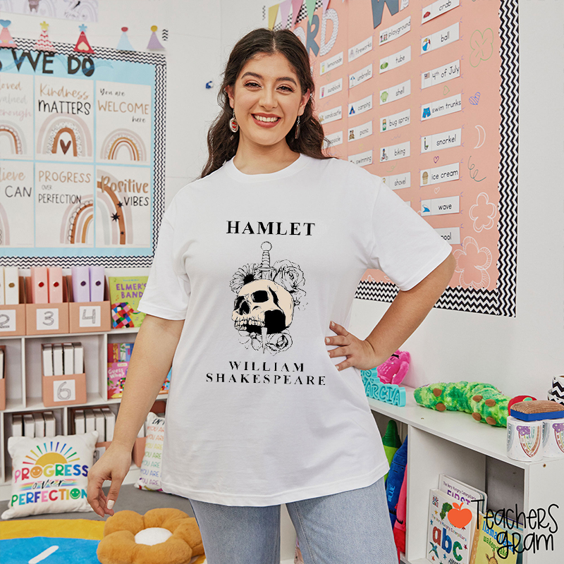 Hamlet Floral Skull Shakespeare Teacher T-Shirt