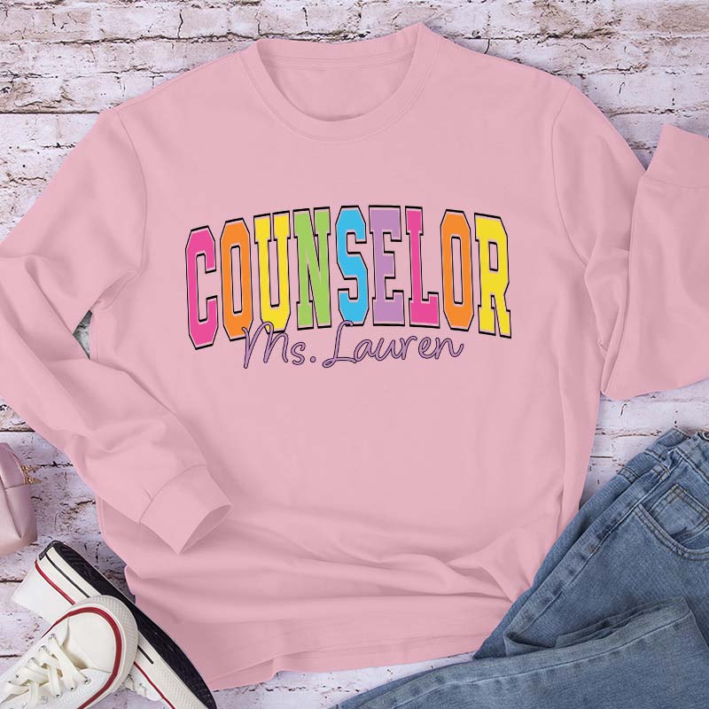 Personalized Name Grade Color Teacher Long Sleeve T-Shirt
