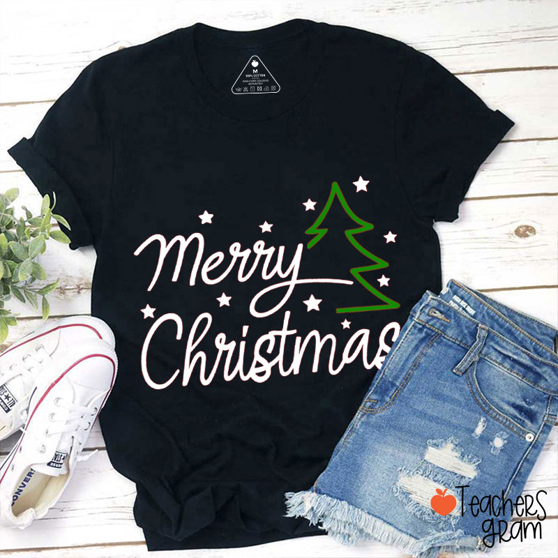 Merry Christmas Snow Tree Teacher T-Shirt