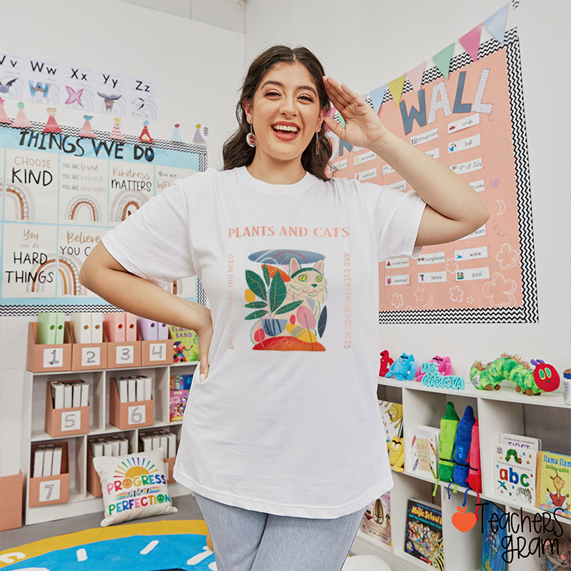 Plants And Cats Teacher T-Shirt