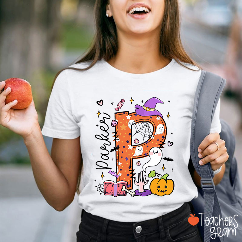 Personalized Name And Initials Halloween Teacher T-Shirt