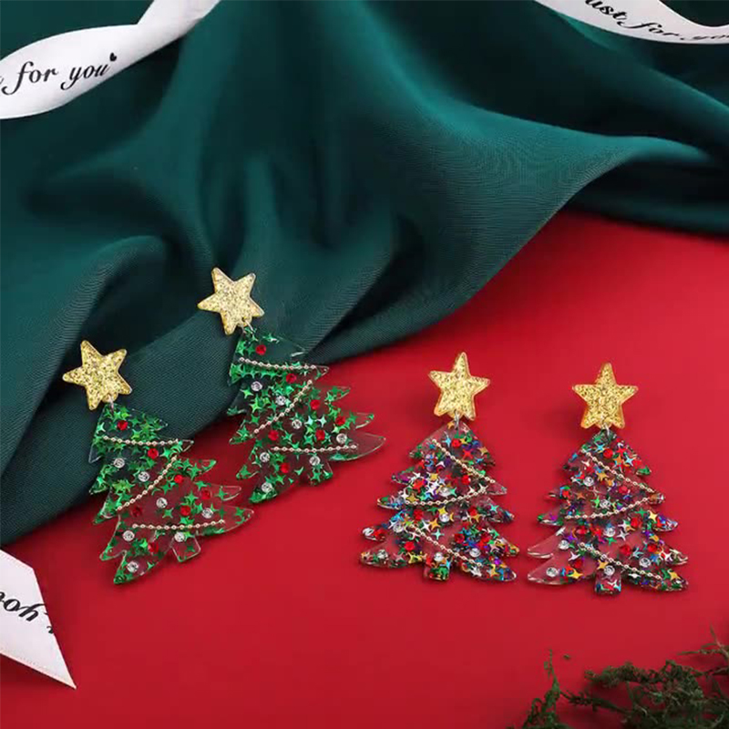 Colorful Sequin Christmas Tree Teacher Acrylic Earrings