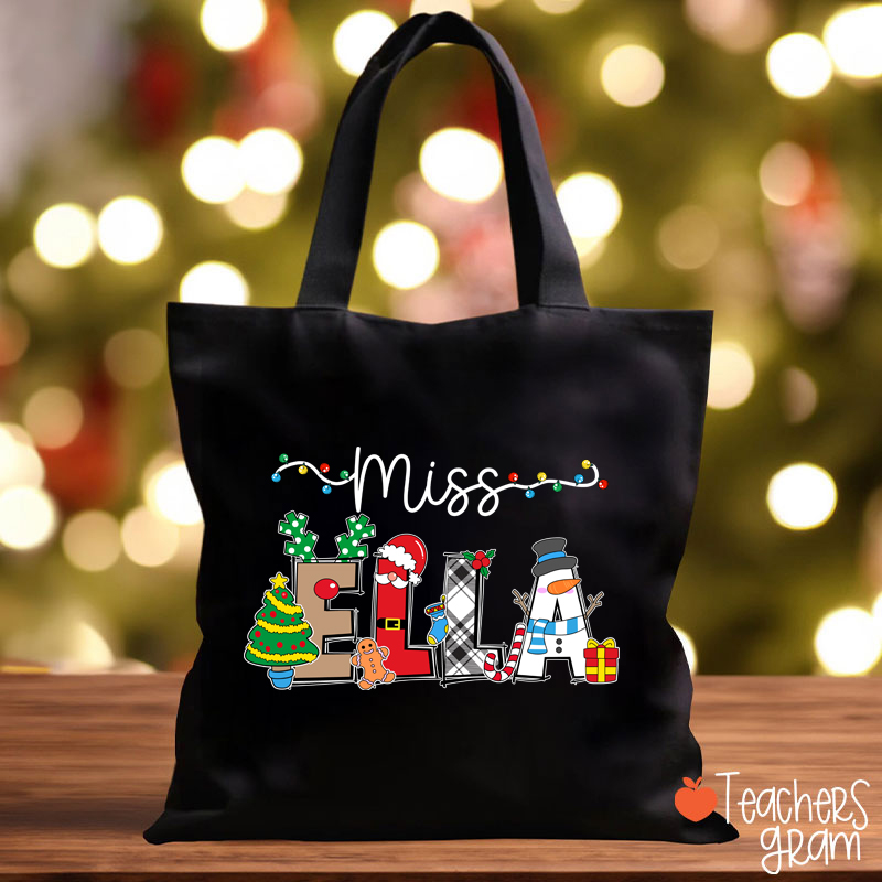 Personalized Name Cute Christmas Elements Teacher Tote Bag