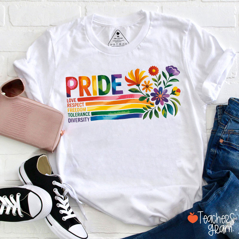 Pride Love Respect Freedom Tolerance Diversity Teacher T-Shirt