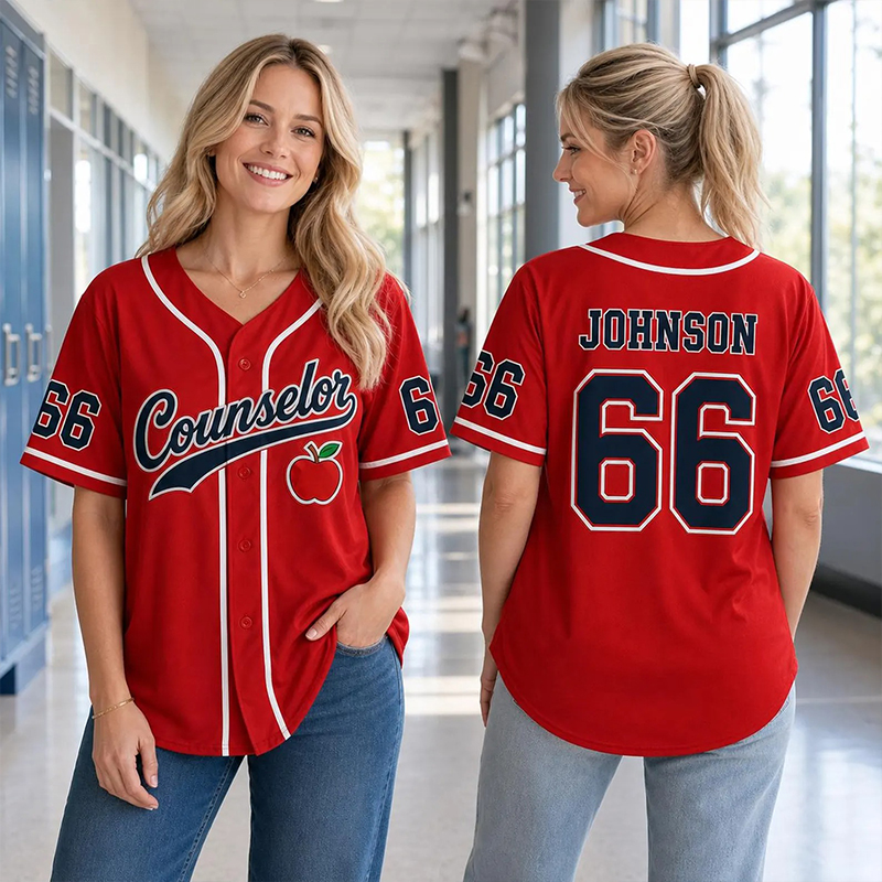 Personalized Grade Name Number Apple Graphic Striped Teacher Baseball Jersey