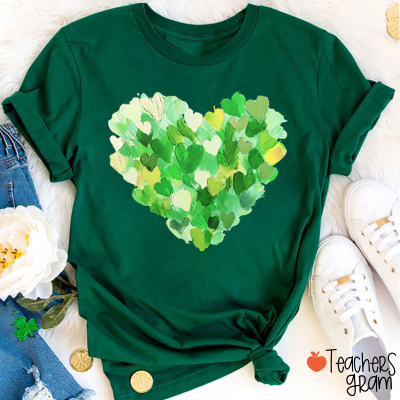 Saint Patrick's Day Heart Brushstroke Teacher T-Shirt