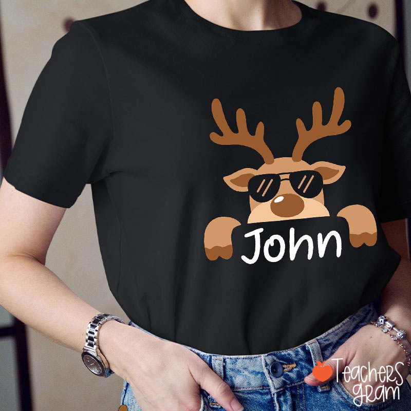 Personalized Name Reindeer Christmas Teacher T-Shirt