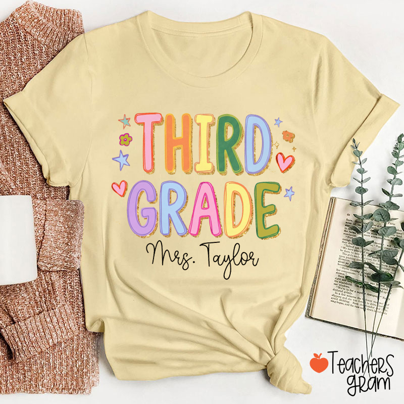 Personalized Grade And Name Preppy Letter Teacher T-Shirt