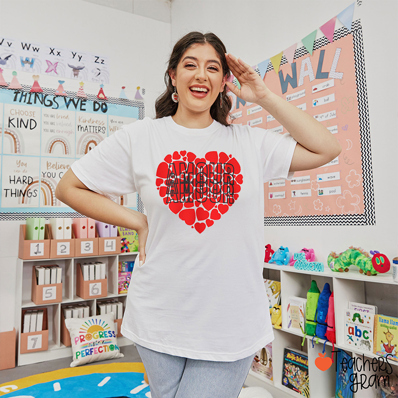 Amour Love Valentine's Day French Teacher T-Shirt