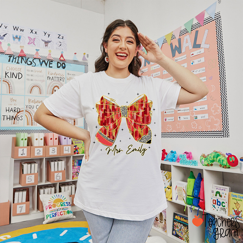 Personalized Name Bow Valentine's Day Teacher T-Shirt