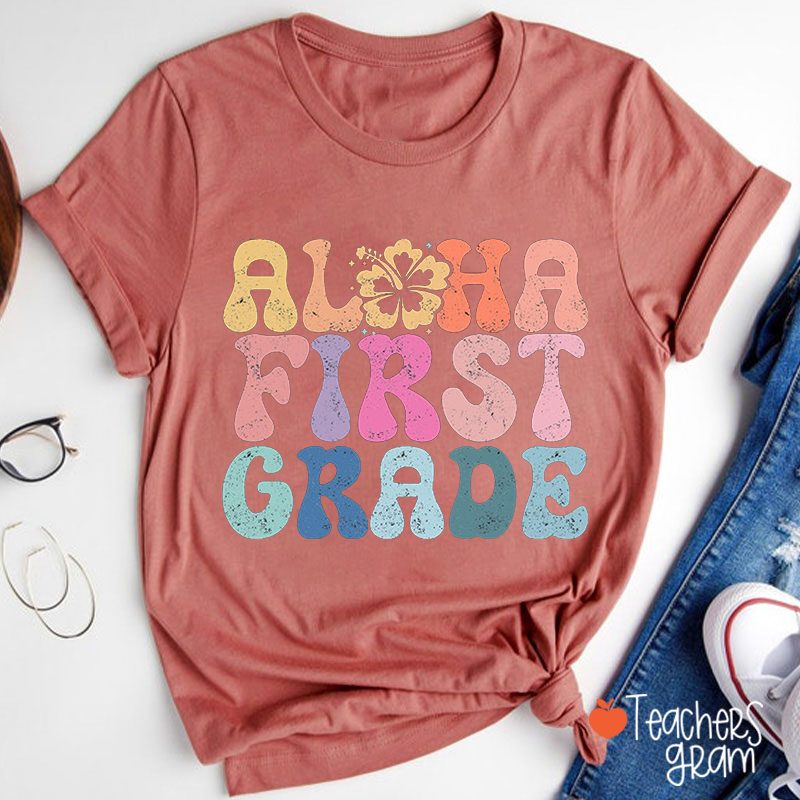 Personalized Grade Flowers Bubbles Colorful Teacher T-Shirt