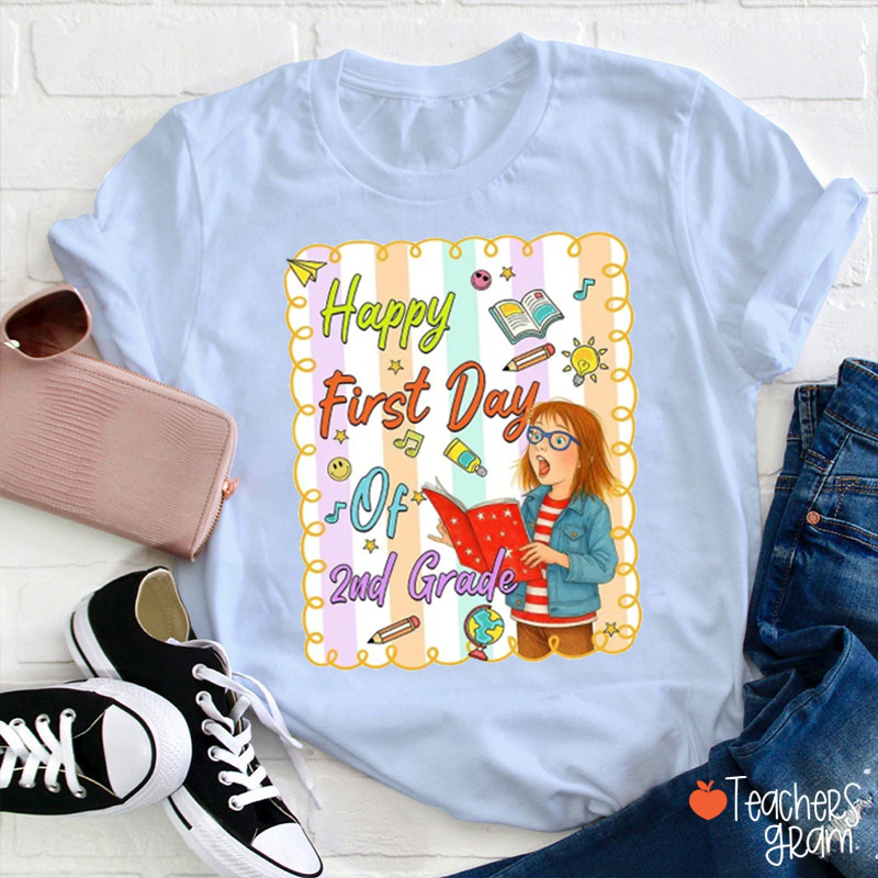Personalized Happy First Day Of School Children's Book Girl Teacher T-Shirt