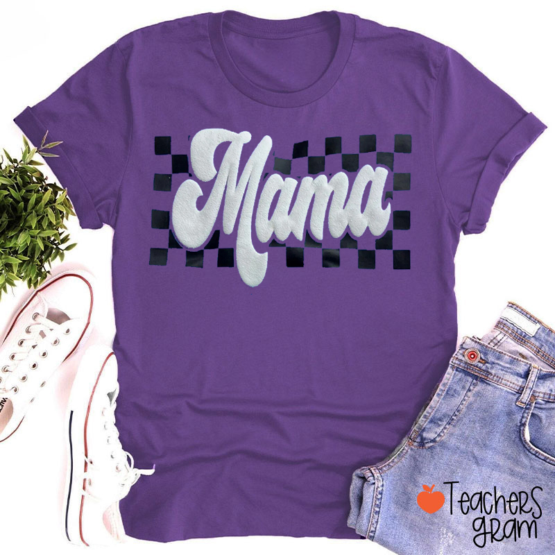Personalized Checkered Puff Printed Teacher T‑Shirt