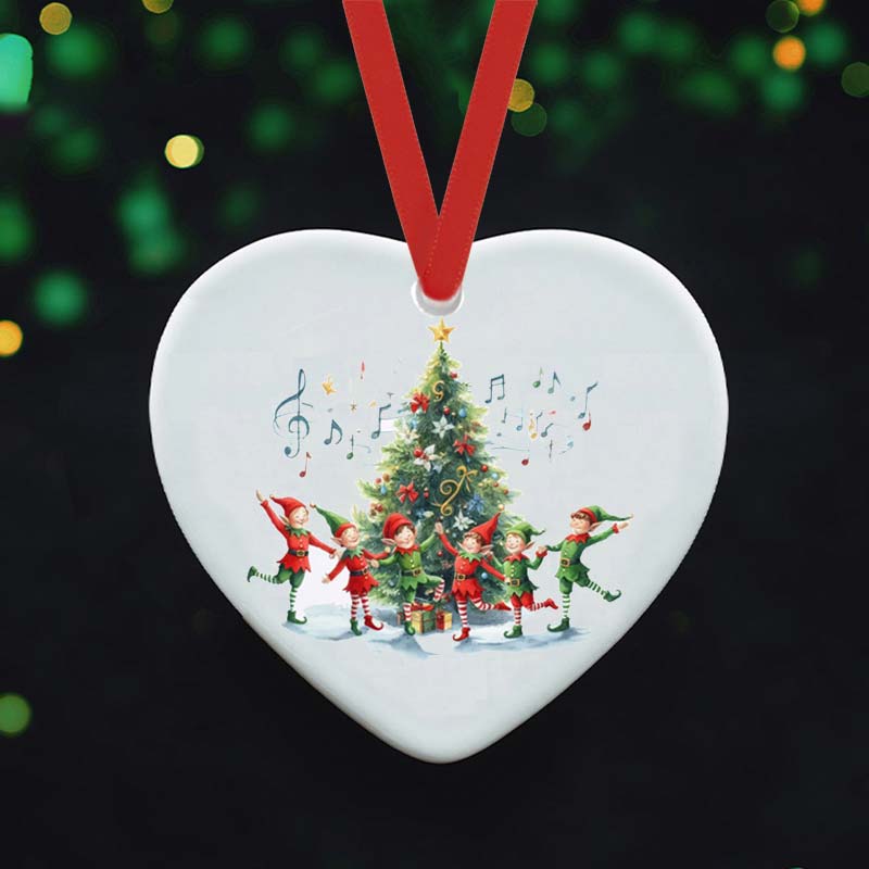 Elves Dancing Around The Christmas Tree Teacher Ceramic Christmas Ornament