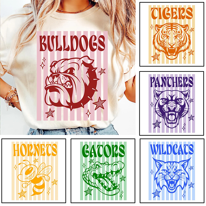 Personalized Retro Stripe School Mascot Teacher T-Shirt