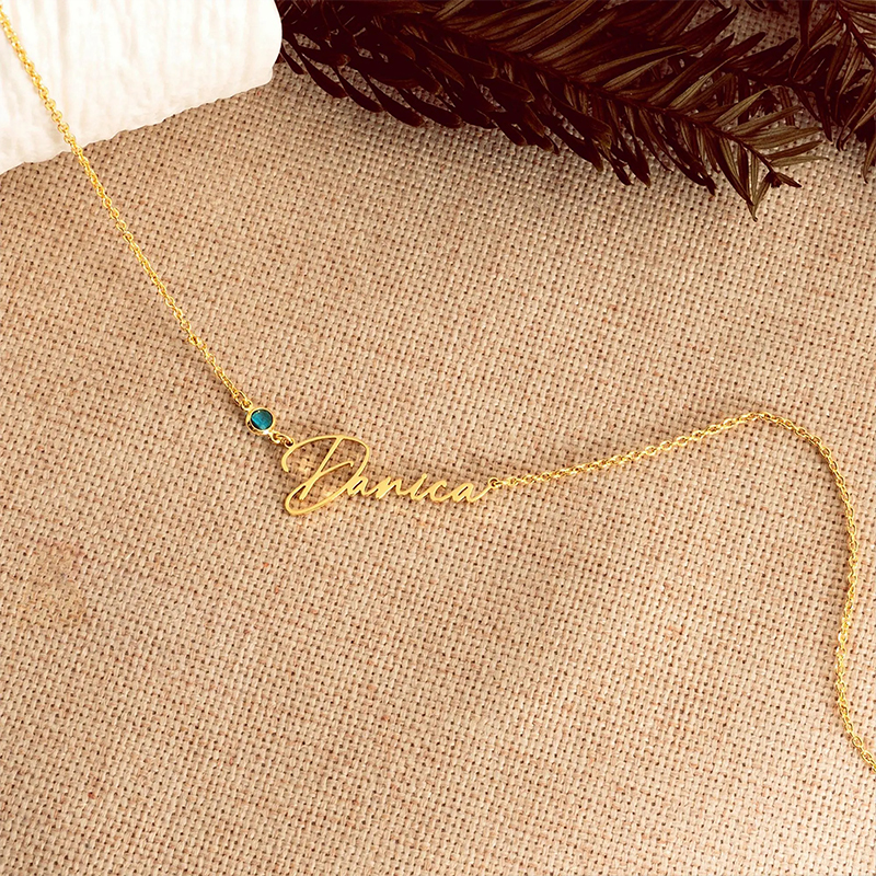 Personalized Birthstone Name Teacher Necklace