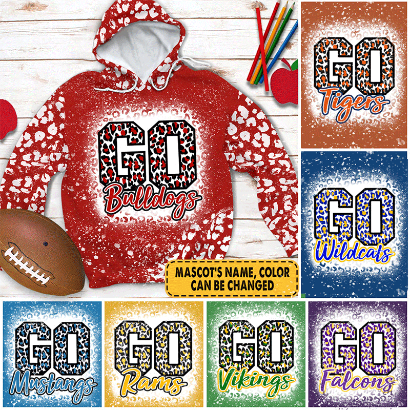 Personalized Leopard Go Mascot Teacher Printed Hooded Sweatshirt