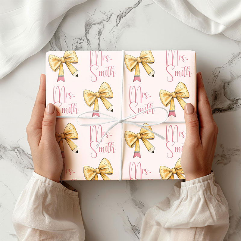Personalized 5 Sheets Of Pencil Bow Wrapping Paper