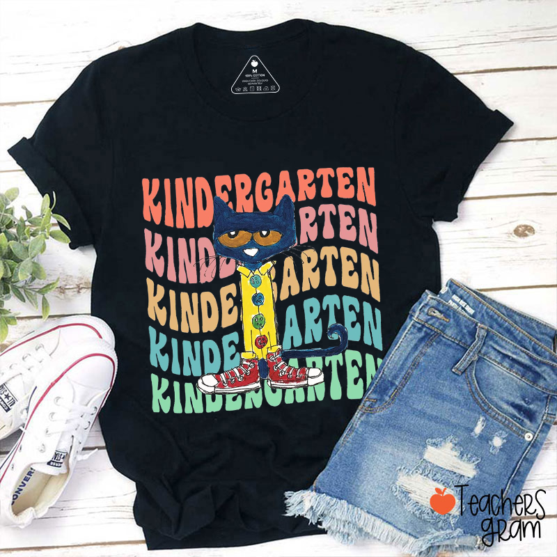 Personalized Grade Cool Blue Cat Teacher T-Shirt