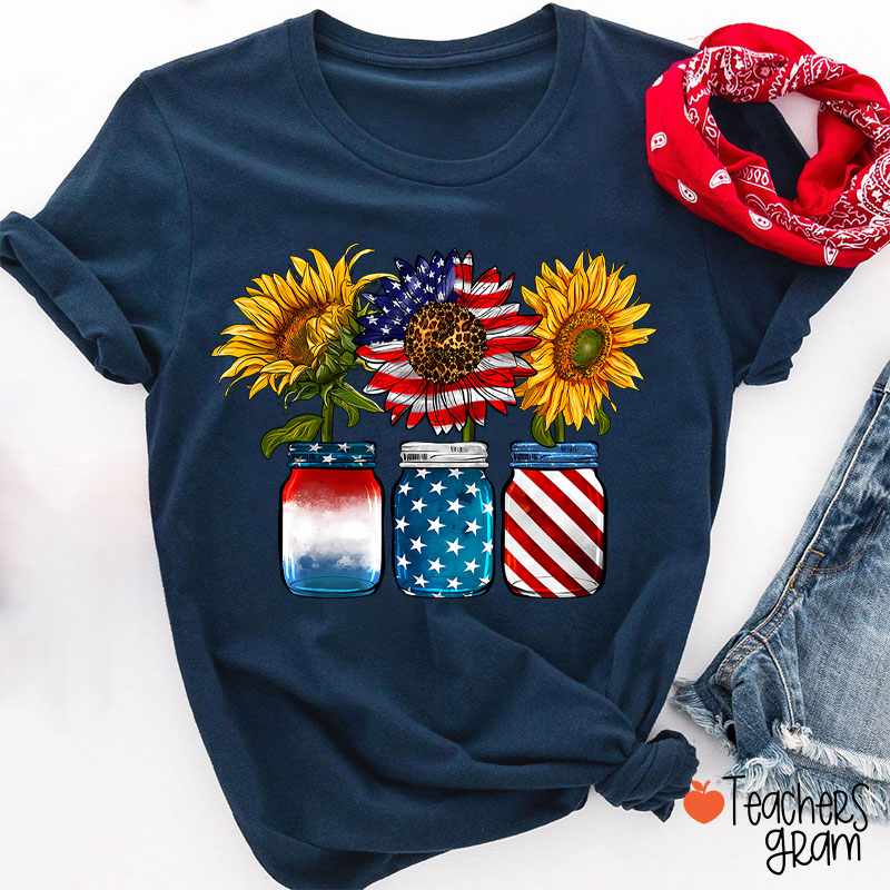America Sunflower Teacher T-Shirt