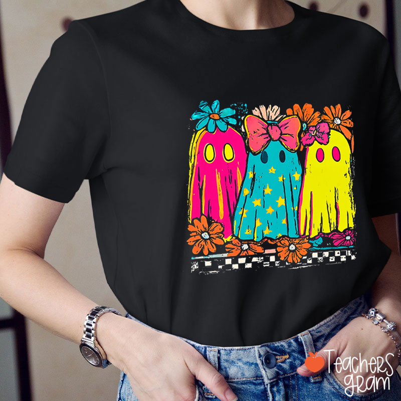 Halloween Colorful Ghost Teacher T-Shirt