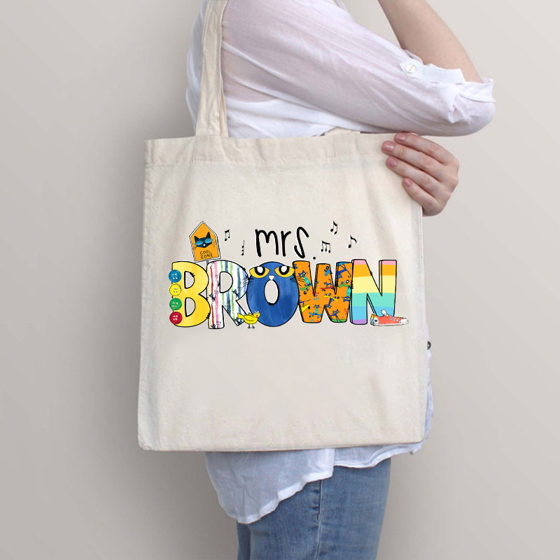 Personalized Name Smile Cat Teacher Tote Bag
