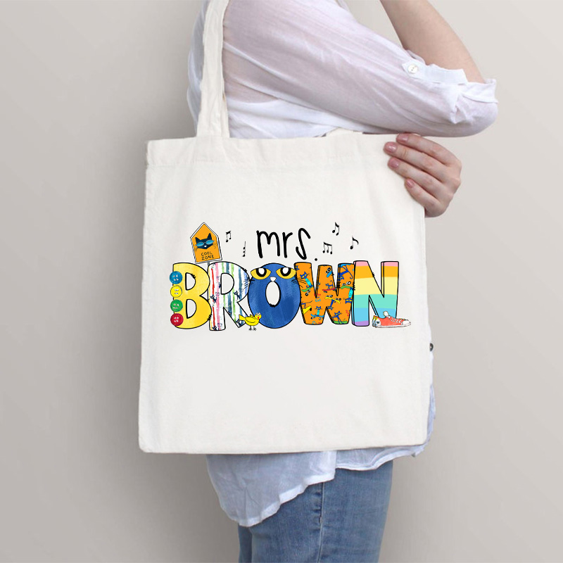 Personalized Name Smile Cat Teacher Tote Bag
