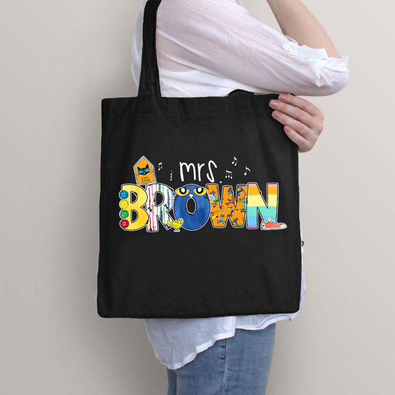 Personalized Name Smile Cat Teacher Tote Bag
