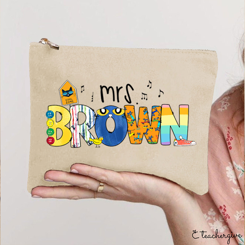 Personalized Name Smile Cat Teacher Makeup Bag