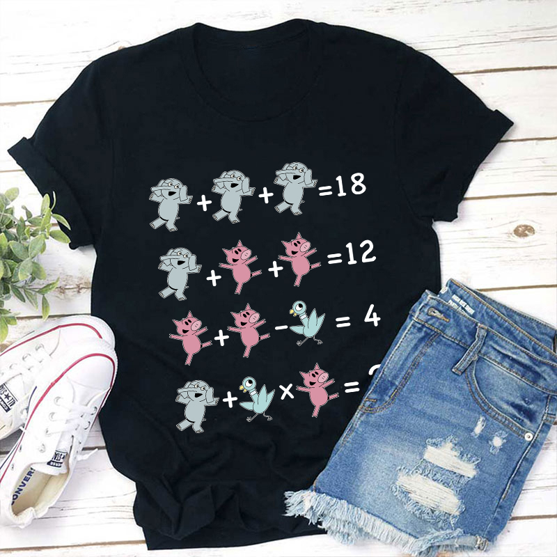 Elephant And Piggie Math Addition Teacher T-Shirt