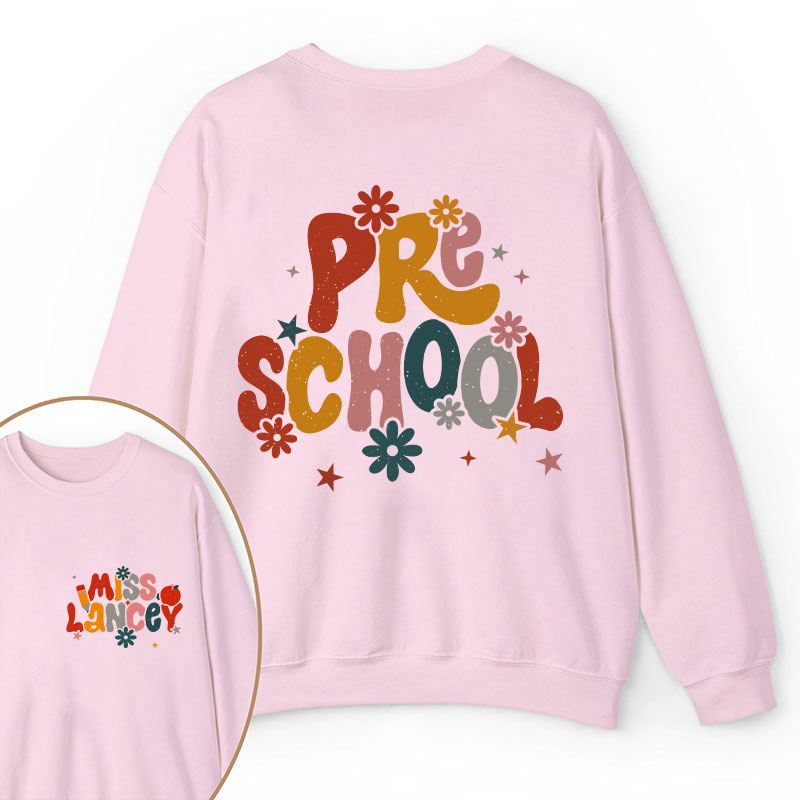 Personalized Name And Grade Bloom Flowers Teacher Two Sided Sweatshirt