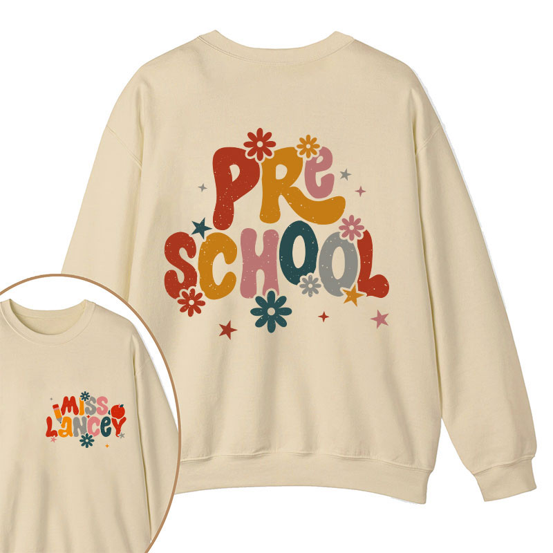 Personalized Name And Grade Bloom Flowers Teacher Two Sided Sweatshirt