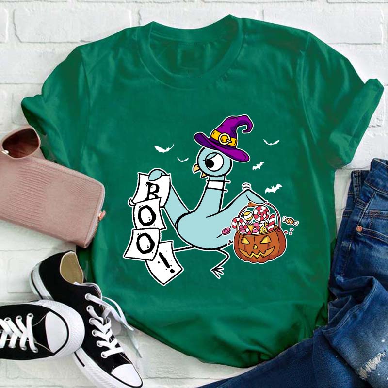Halloween Boo Piegon Teacher T-Shirt
