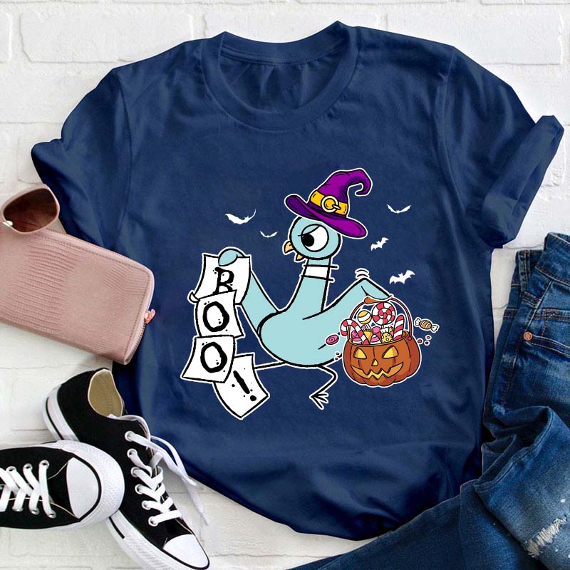Halloween Boo Piegon Teacher T-Shirt