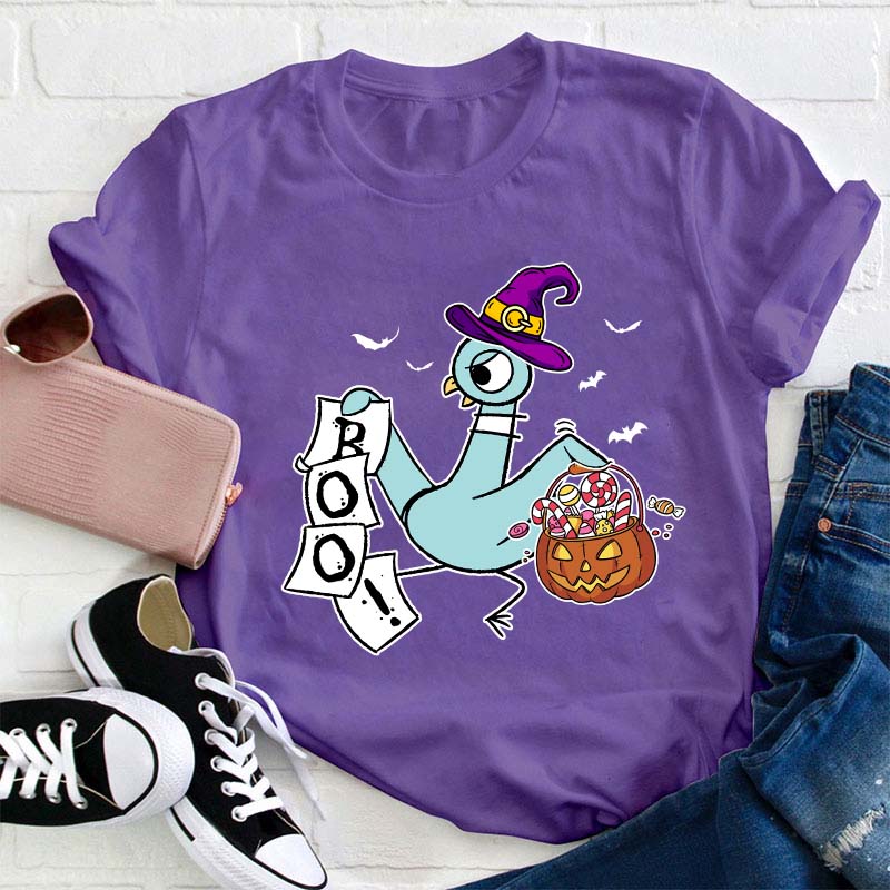 Halloween Boo Piegon Teacher T-Shirt