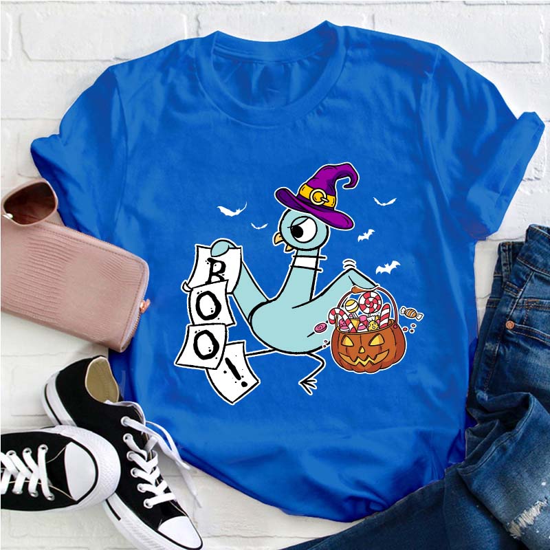 Halloween Boo Piegon Teacher T-Shirt