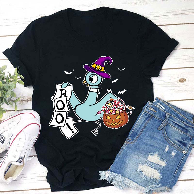 Halloween Boo Piegon Teacher T-Shirt