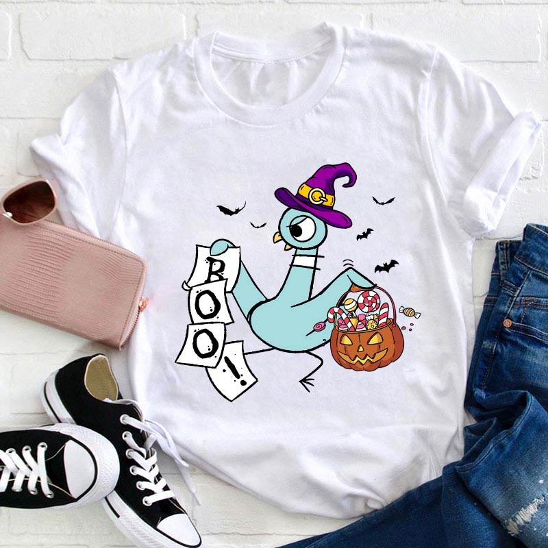 Halloween Boo Piegon Teacher T-Shirt