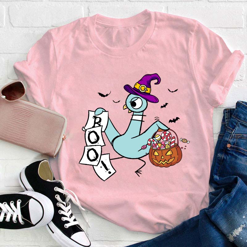 Halloween Boo Piegon Teacher T-Shirt
