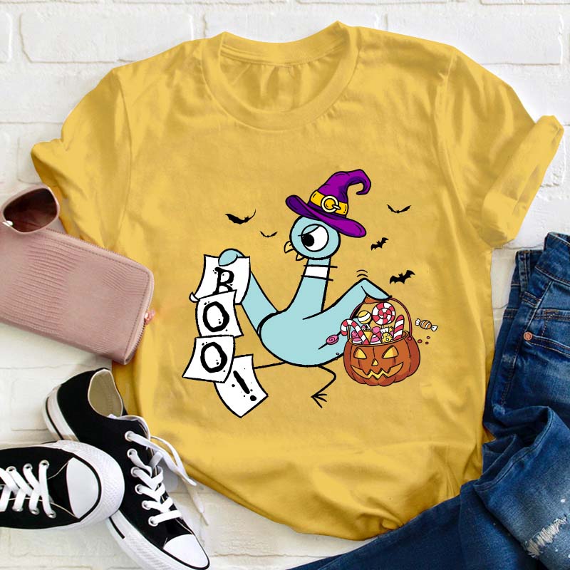 Halloween Boo Piegon Teacher T-Shirt