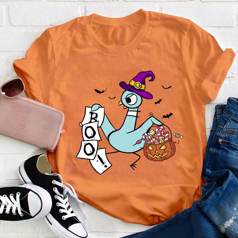 Halloween Boo Piegon Teacher T-Shirt